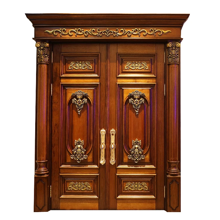 

China Supplier Solid Timber Door Entry Teak Wood Door Carved Main Front Double Doors Design For House