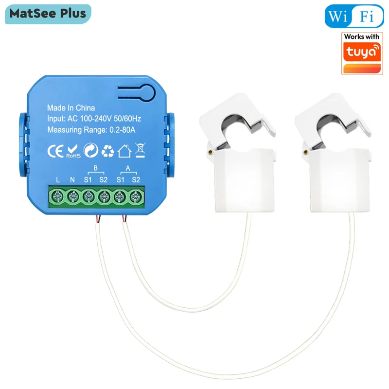 

Smart 2 Way WiFi Energy Meter Bidirection 1/2 Channel with Clamp App Monitor Solar Produced and Consumed Power AC110V 240V
