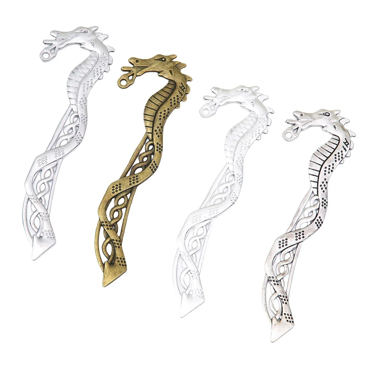 Chinese Loong Dragon Carved Silver Bronze Colors Bookmarks For Book Reading Jewelry DIY Findings 113x32x2mm