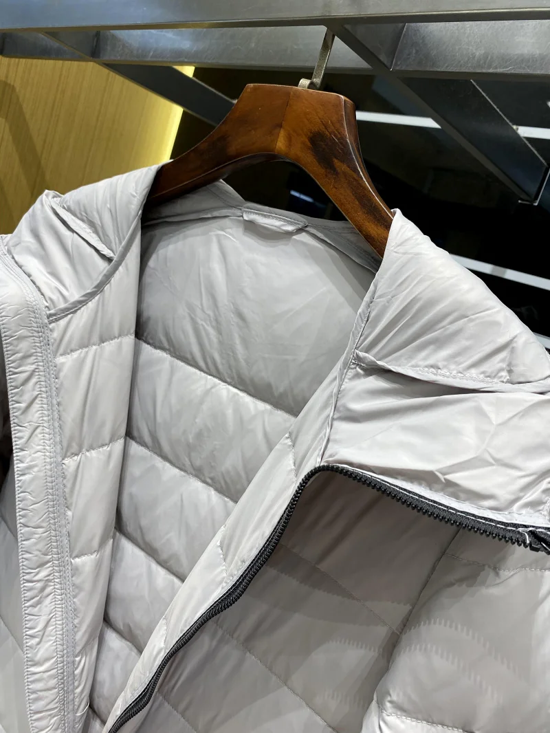 High-End-Herren-Daunenjaet, leicht, lässig, Outdoor, mit Kapuze, Du-Daunen, neuer Wintermantel, Reißverschluss, Polyesterstoff