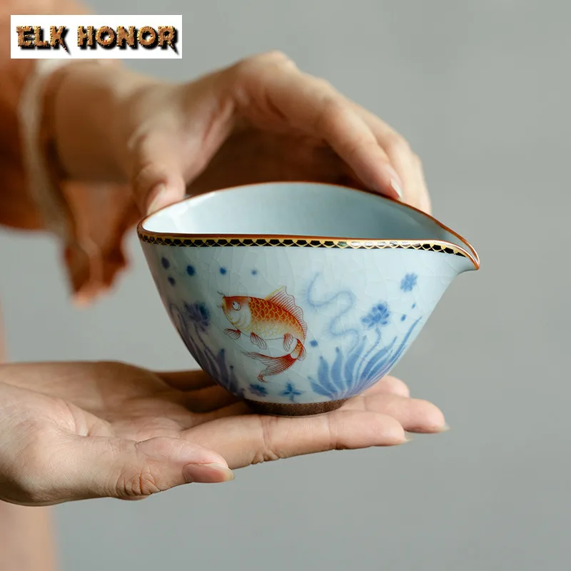 200 مللي أزور رو فرن رسمت باليد إبريق شاي السمك صب الشاي تشا هاي موزع العدالة كوب الشاي الأبيض معرض القدح Teaset لوازم