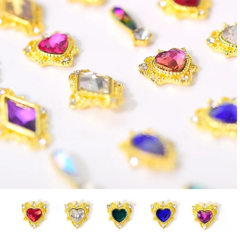 10pcs Heart AB Crystal 3D Rhinestone Nail Art Decorations Luxury Alloy Nail Charms Gems DIY Jewelry Manicure Nails Supplies