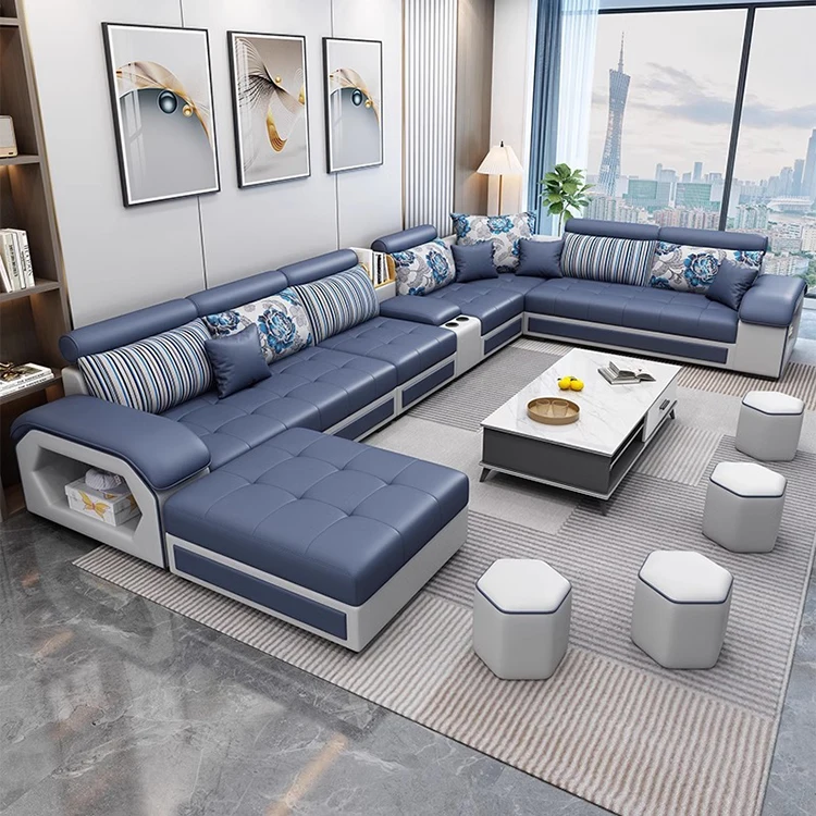 

# Для современного многофункционального U-образного дивана, мебель для гостиной, угловой диван с динамиками, 7-местный тканевый диван, набор *