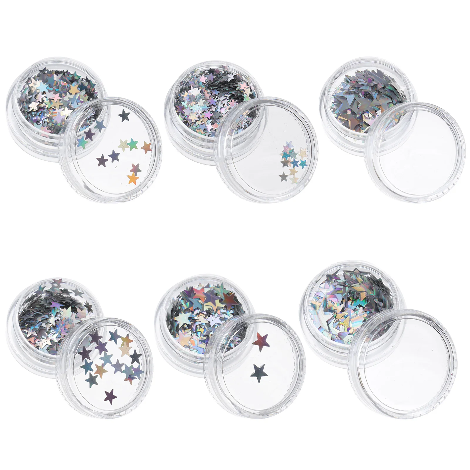 6 Boxen bunte sternglänzende Stücke für Nageldekoration, Maniküre, glänzende Stücke, silbernes Rautenmuster, lustiges handgefertigtes Handwerk