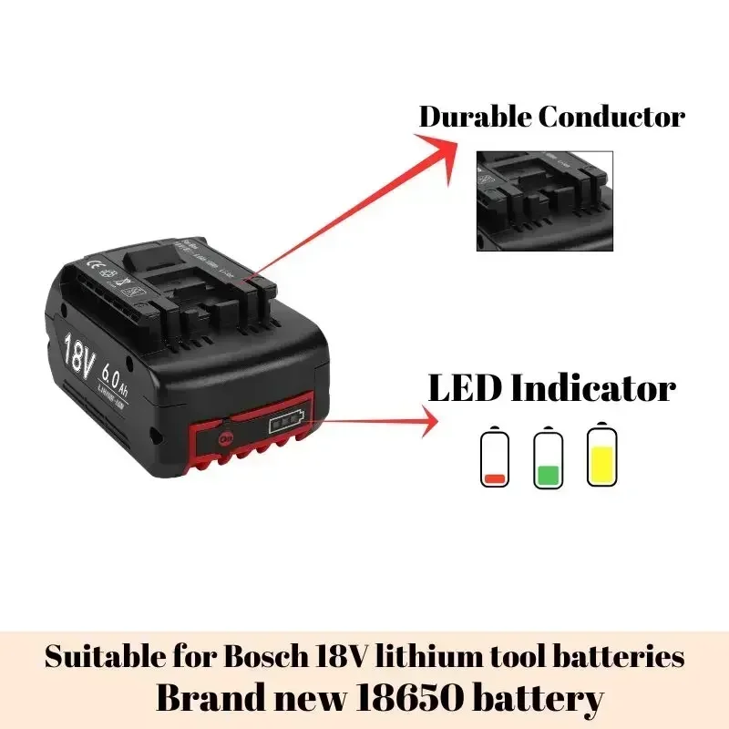 High-Performance For BOSCH 18Volt 6.0Ah LITHIUM-ION BATTERY GBA18V Professional GBA GSR GSB BAT609 (KC) Rechargeable Battery