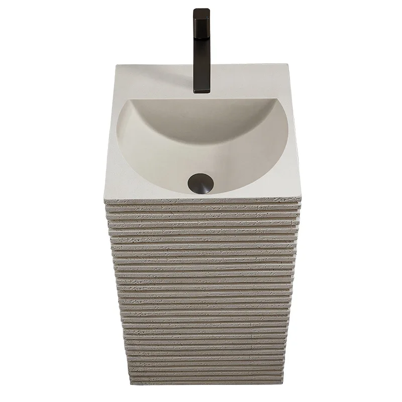 Wabi Sandy Wind Travertine Wash Basin Integrated Floor-to-Floor Wash Table Artificial Stone Homestay Pillar Basin