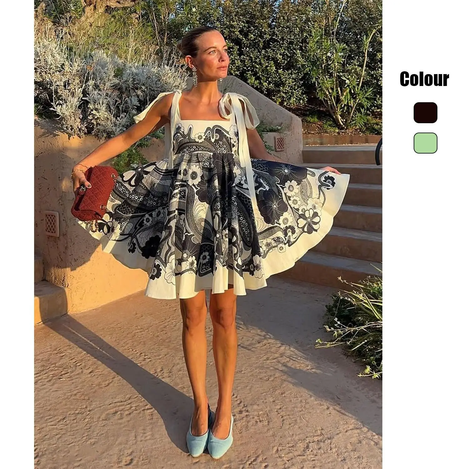 

Spring/summer 2026 New Resort Style Printed Tie-waist Fashionable Short Dress 2612 Summer Dresses 2026 Maxi Robe Beach Midi