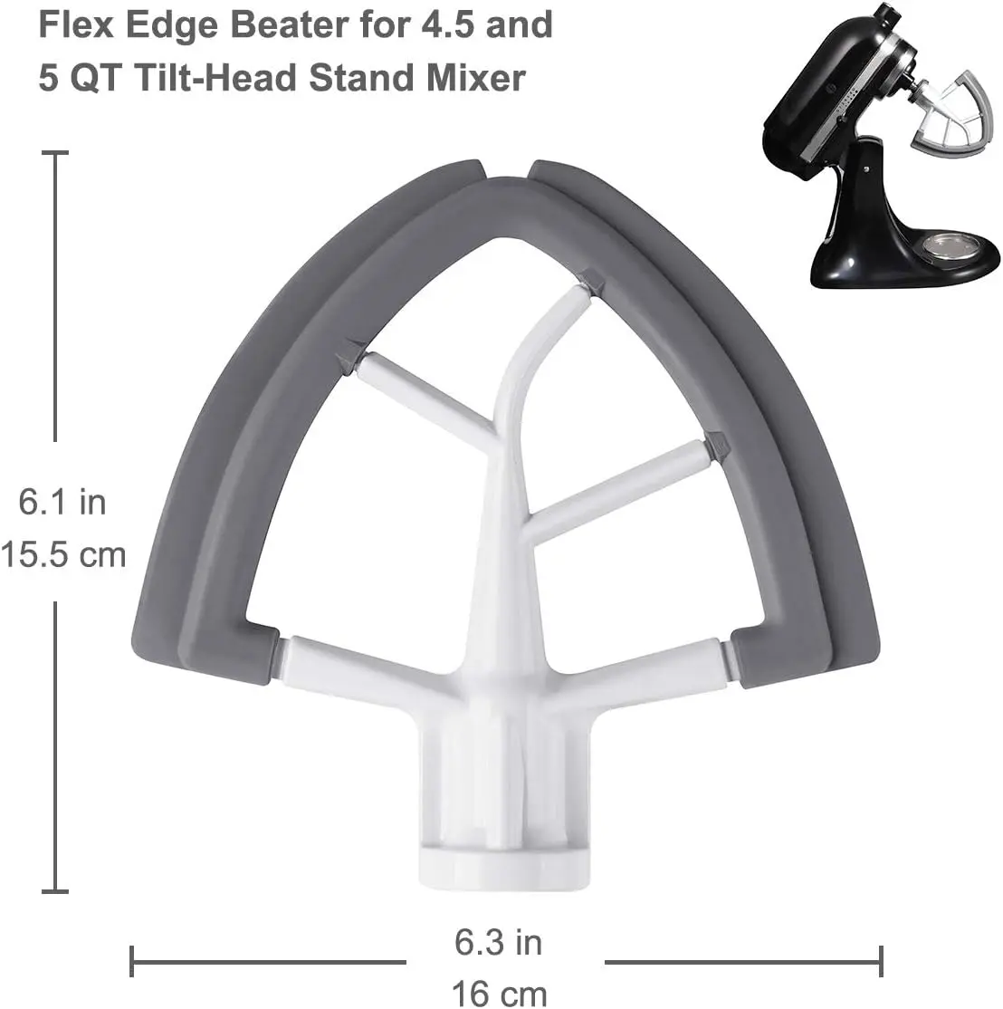 Flexible Side Beater for KitchenAid Mixers 4.5-5-Quart Tilt Head, Mixer Paddle Attachment with Silicone Side Bowl Scraper
