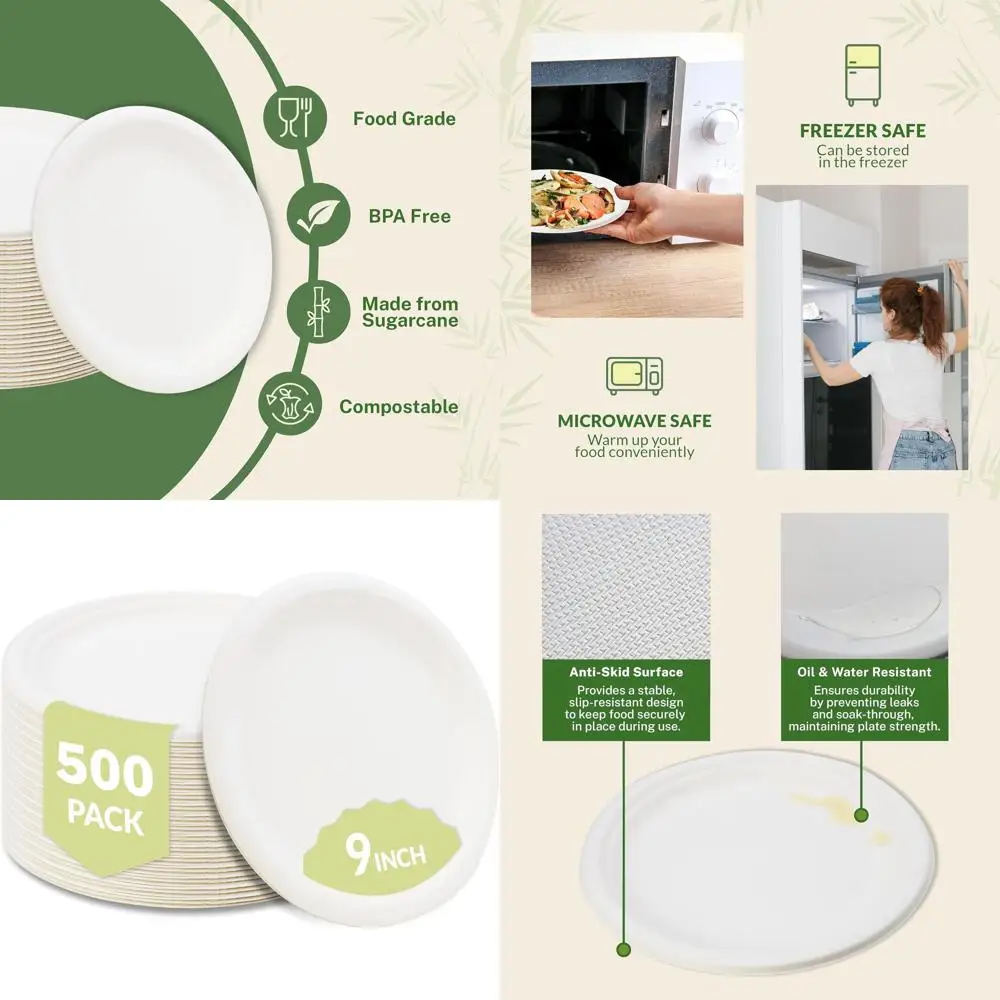 

Экологичные 9 тарелок из сахарного тростника, упаковка по 500 штук, биоразлагаемые круглые тарелки из Bagasse