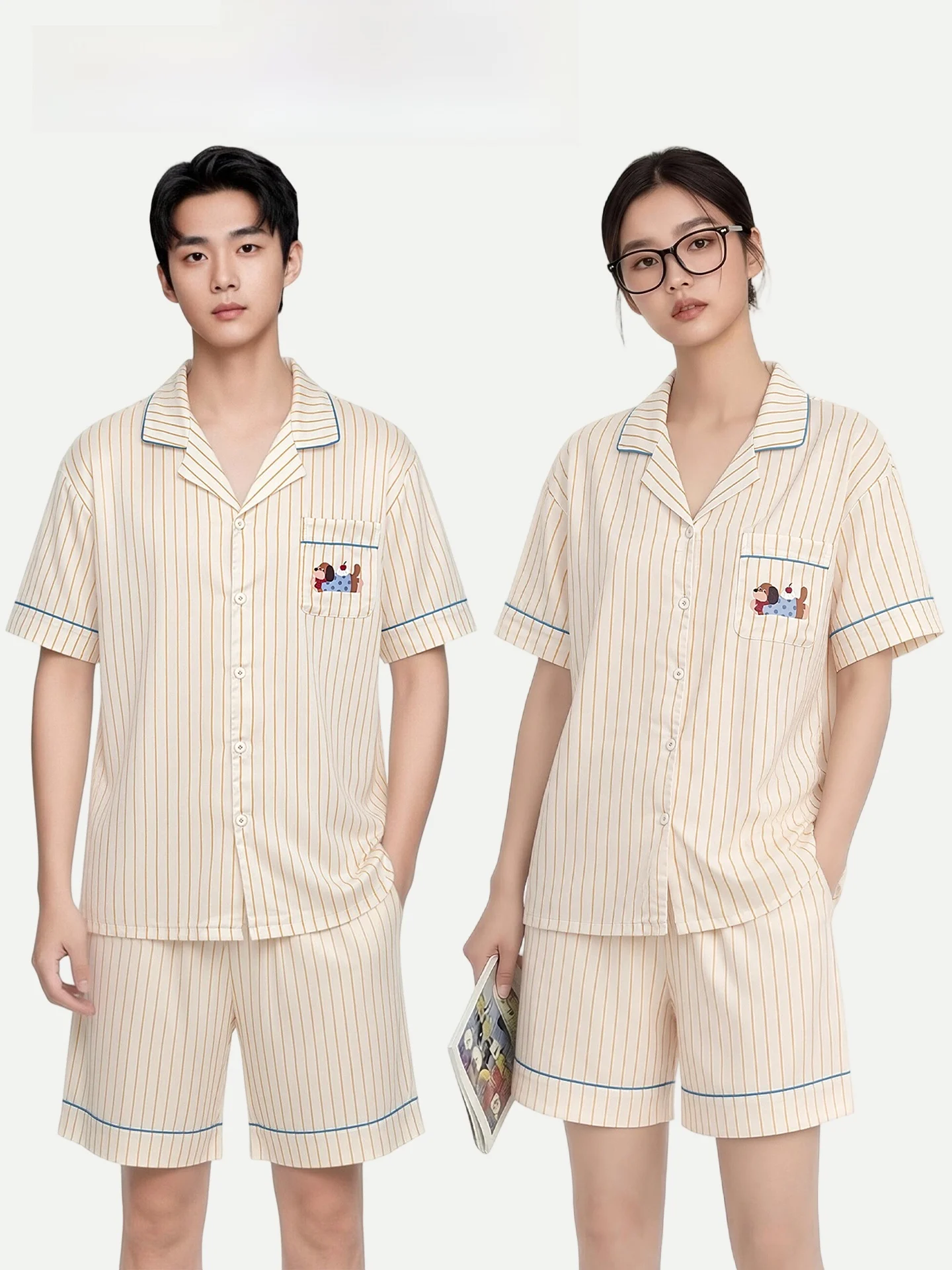 PinkBread Couples Summer Ice Silk Sleepwear Short Sleeve Cool Feeling Home Clothes Soft Polyester Fiber Quick Dry Function