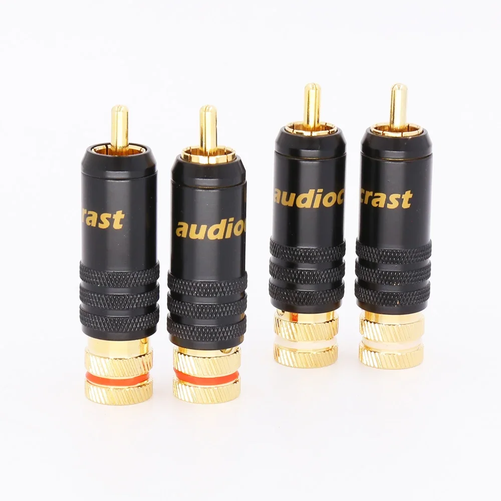 Audiocrast 4pcs 24K Gold Plated RCA Connector Audio Plug Lock Soldering Signal Line Audio Video plugs