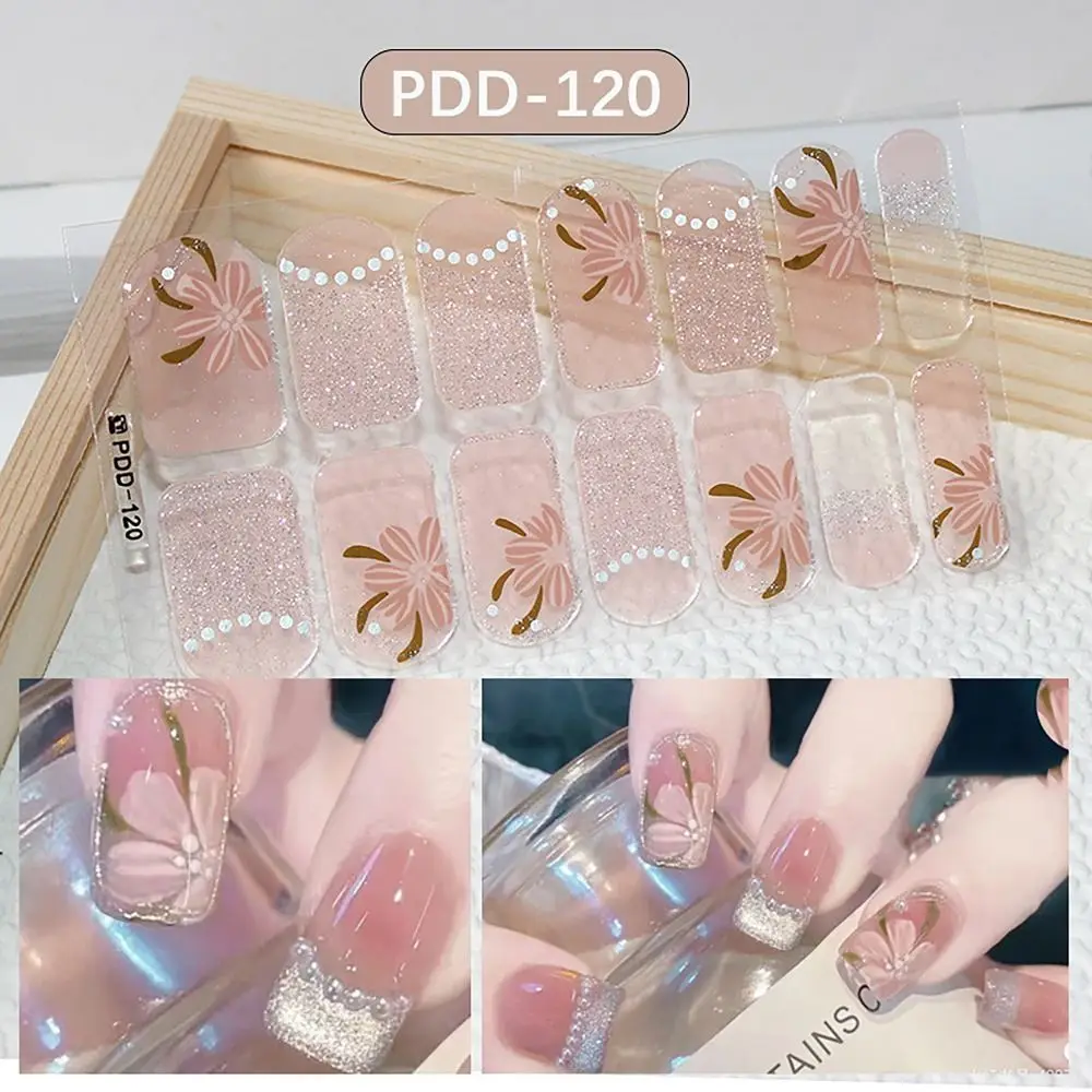 

Waterproof 14Strips Gel Nail Stickers Semi Cured Floristic Gel Nail Polish Strips Full Cover Nail Patch DIY Nail Art Making