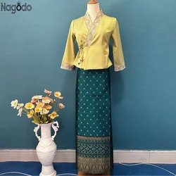 2023 Sommer traditionelle Dai ethnische thailändische Kleidung Damenbluse und langer Rock Set für den täglichen Gebrauch Traditionelles vietnamesisches Kleid