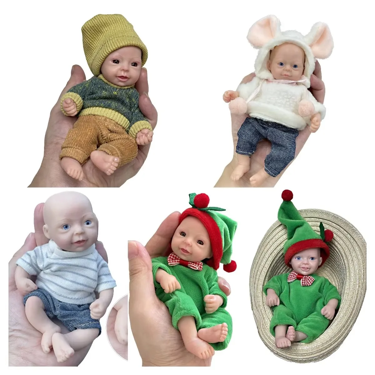 AnjoDoll Lovely 6 Inch Palm Newborn Babies Full Body Silicone Boys Reborn Dolls Bebe Reborn Corpo De Silicone Inteiro