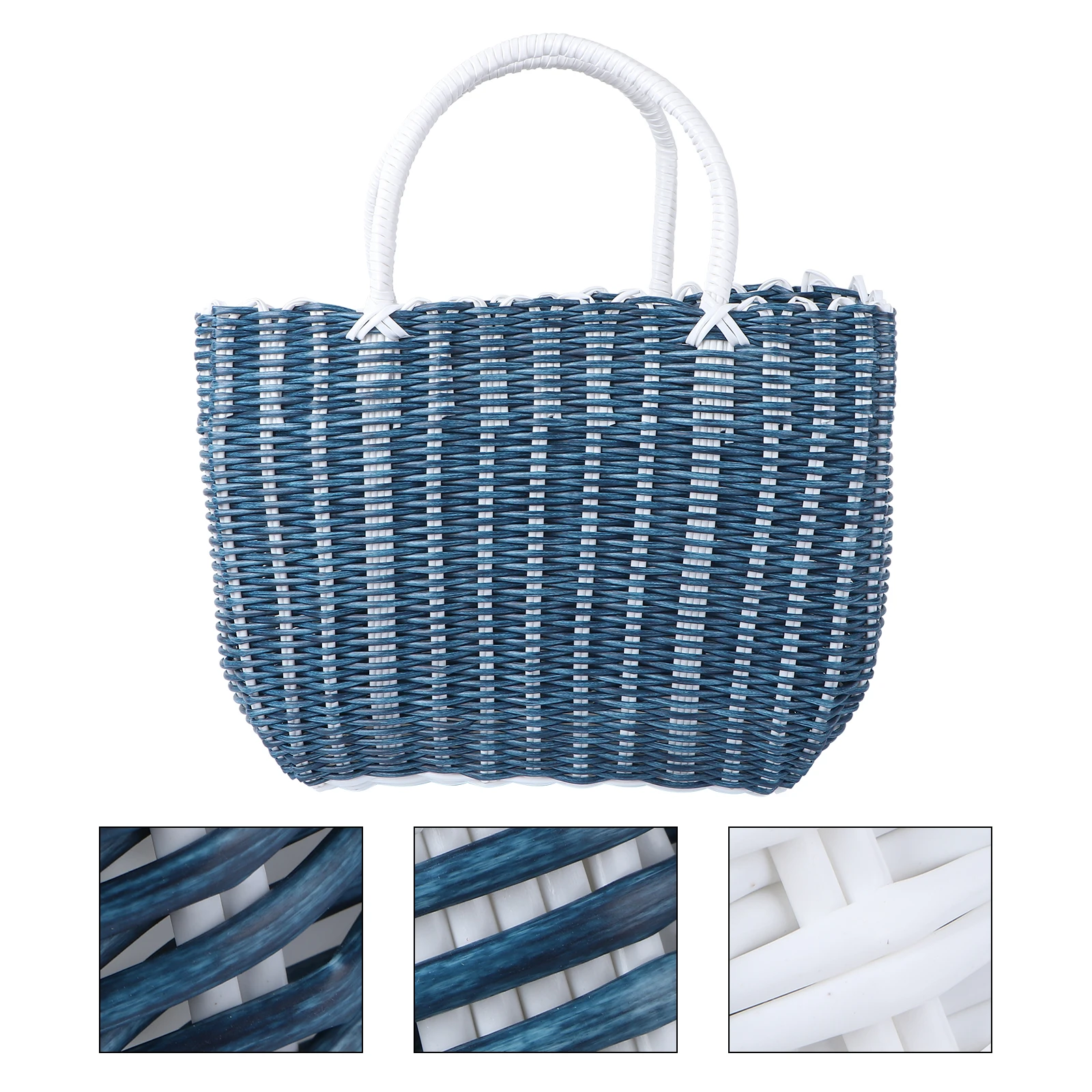 

Storage Basket Plastic Woven Tote Weave Carrying Beach Bag Braided Baskets for Market Round with Handles