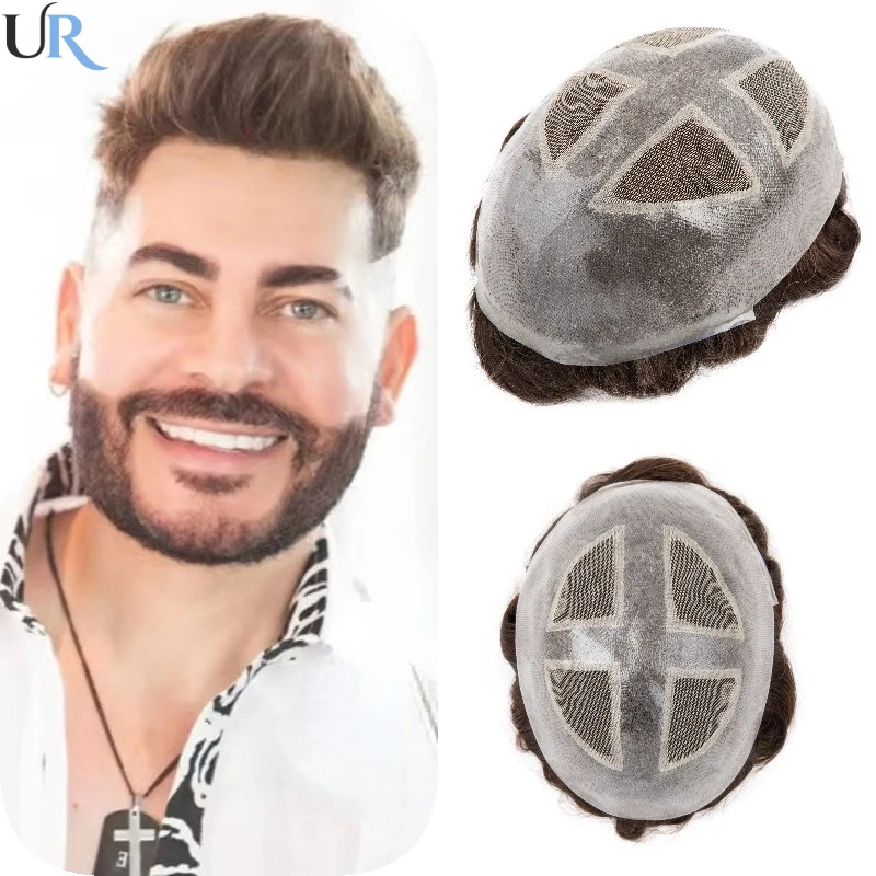 Toupee Wigs For Men Breathable French Lace With V looped knotted durable Pu Male Hair Prosthesis Men Wig Human Hair System