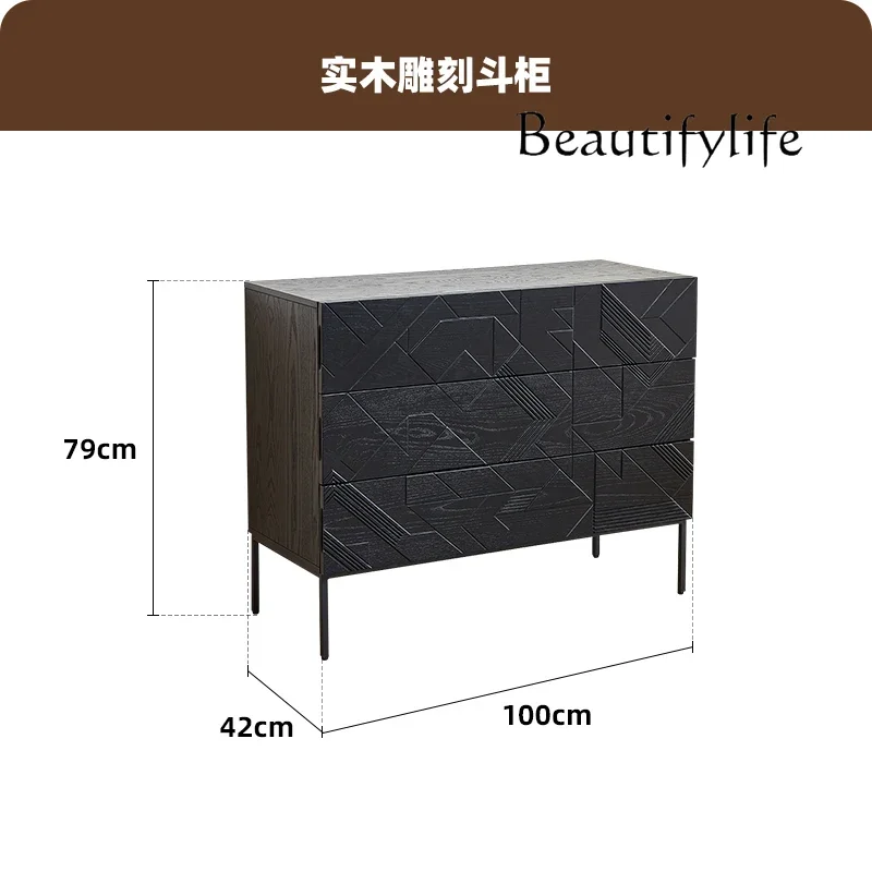 XX French Retro Solid Wood Three-bucket Cabinet, Living Room Home Light Luxury Dining Side Cabinet 2025 New Pure Hand-carved