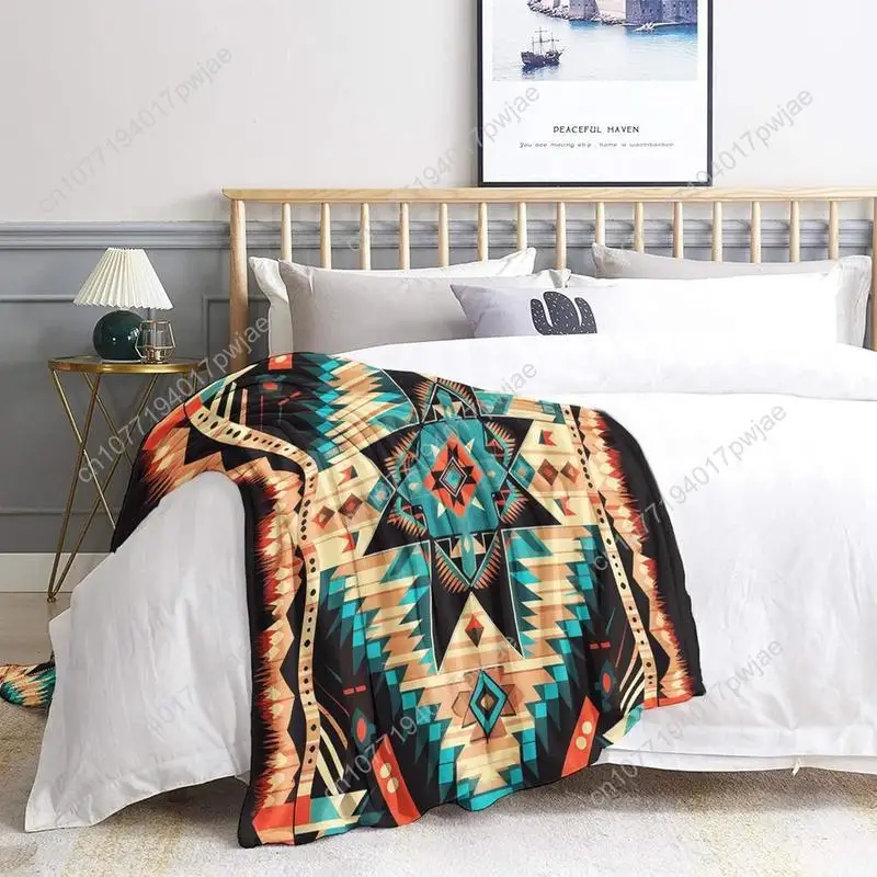 بطانية رمي مريحة فائقة النعومة بحجم كينج - فانيلا قطيفة مستوحاة من الغرب - سرير أريكة على طراز أزتيك الجنوبي الغربي لجميع المواسم #3