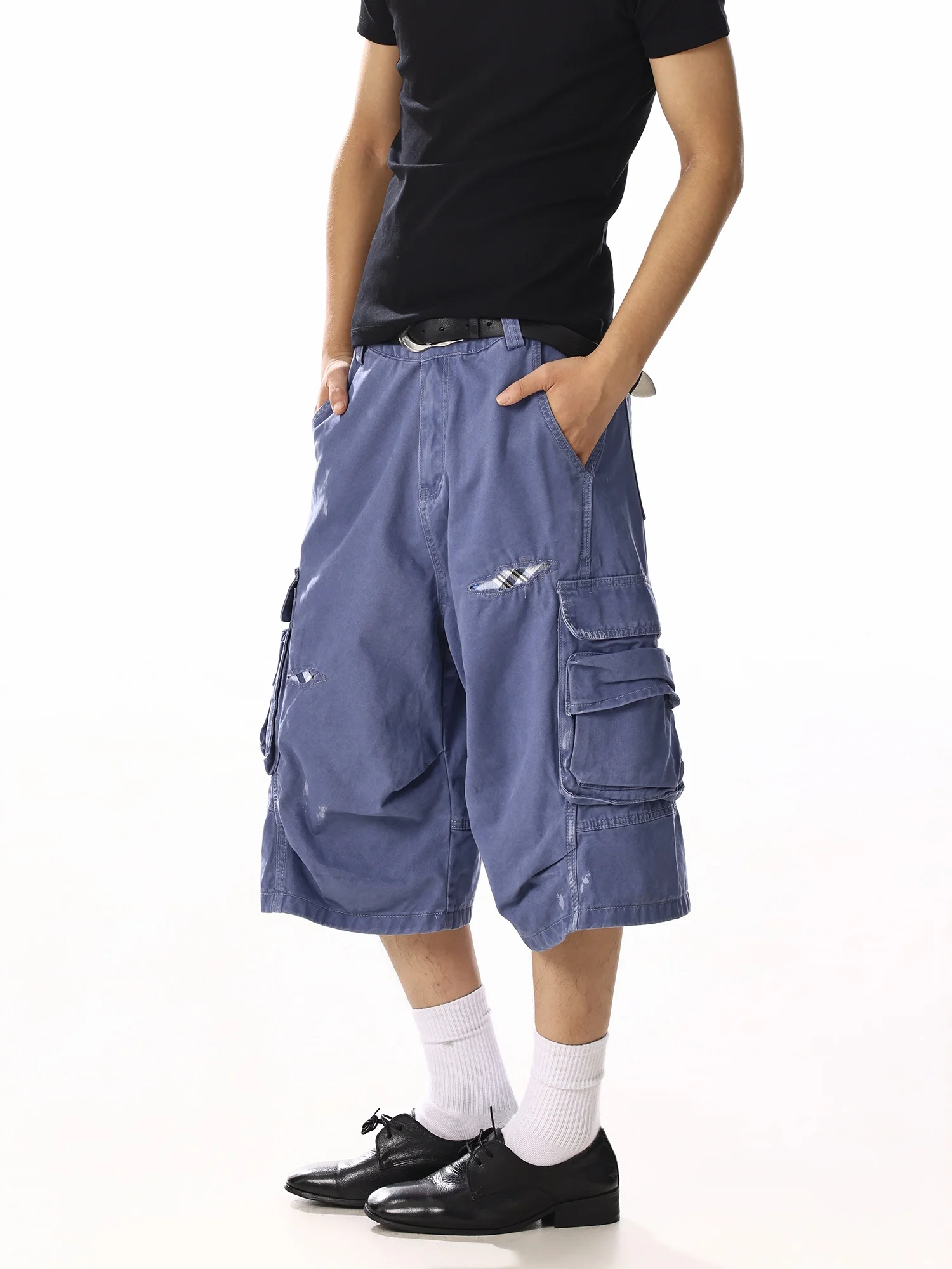 Shorts Jeans Retrô Americanos Unissex: Novo Design de Outono, Calças Soltas de Perna Larga Casual (7/8)