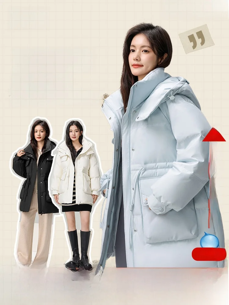 

Snowy Flight 2026 Spring New Women's ort Hooded down Jaet Waist-Cinching Gentle White Warmth Commute Sle Polyester Fiber