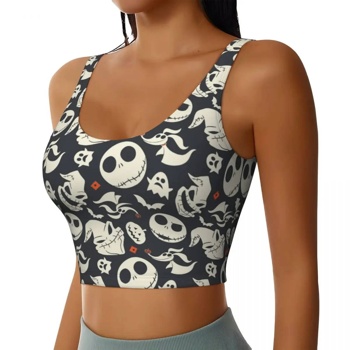 Camisetas sin mangas cortas de entrenamiento Jack Skellington personalizadas para mujer, sujetadores deportivos para correr The Nightmare Before Christmas