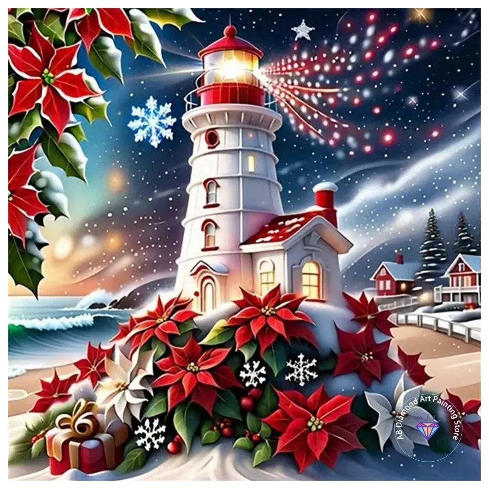 

Lighthouse Seaside Landscape AB Diamond Painting Kit Square Round Diamond 5D DIY Mosaic Handmade Art Exquisite Gift Home Decor