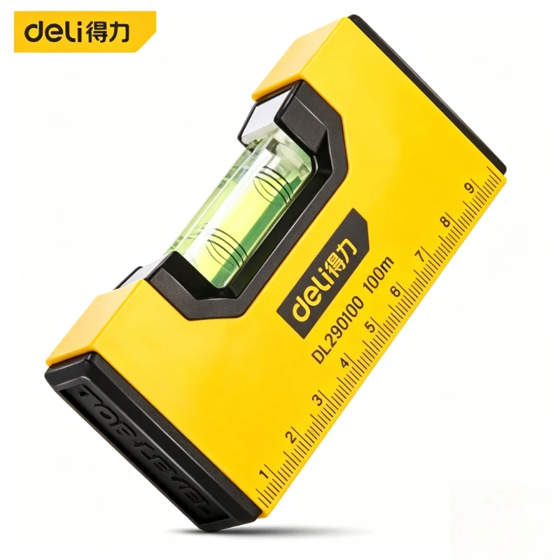 DELI 100mm Portable Magnetic Pocket Level High‑precision Aluminum Spirit Bubble Level Suitable for Building Measurement