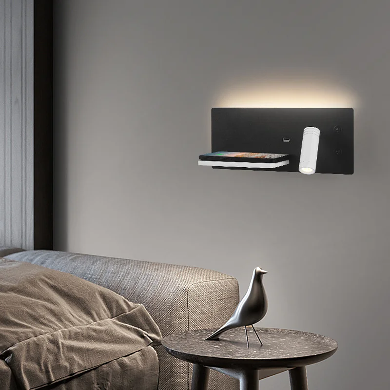 Imagem -06 - Bedside Led Wall Lights com Interruptor Usb Prateleira Backlight Carregamento sem Fio Lâmpadas de Leitura Estudo do Quarto Spotlight Sconce