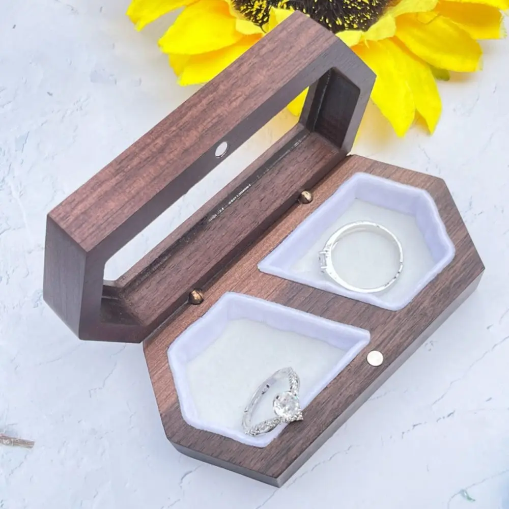 Velvet Mini Wood Rings Box Square Necklace Earrings Rings Display Case Luxury Dust-proof Rings Bearer Box Marriage Anniversary