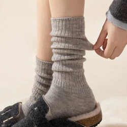 Soft Wool Long Socks Women Autumn Winter Cashmere Solid Knitted Stocking Skinny Casual Knee High Fluffy Warm Thicken Girls Socks