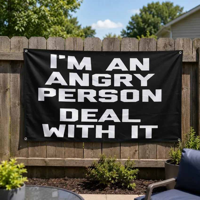 Angry Person Flag Funny Room Outdoor Banner Wall Hanging Poster for Home Garden Indoor Decor Multiple Sizes Available