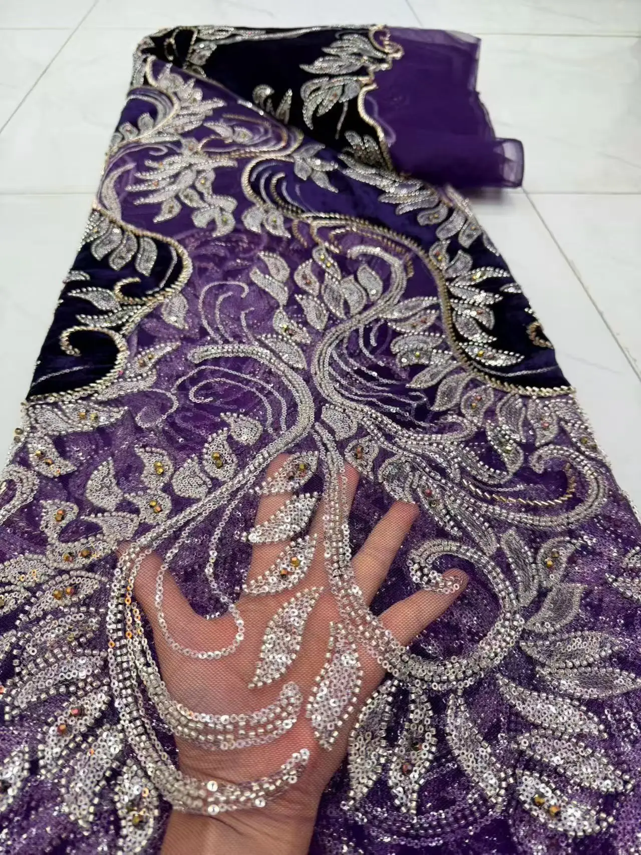Skin friendl African Nigerian Lace Fabric for Sewing Velvet Sequins Embroidered Guipure Party Dress Wedding High Quality DP0552