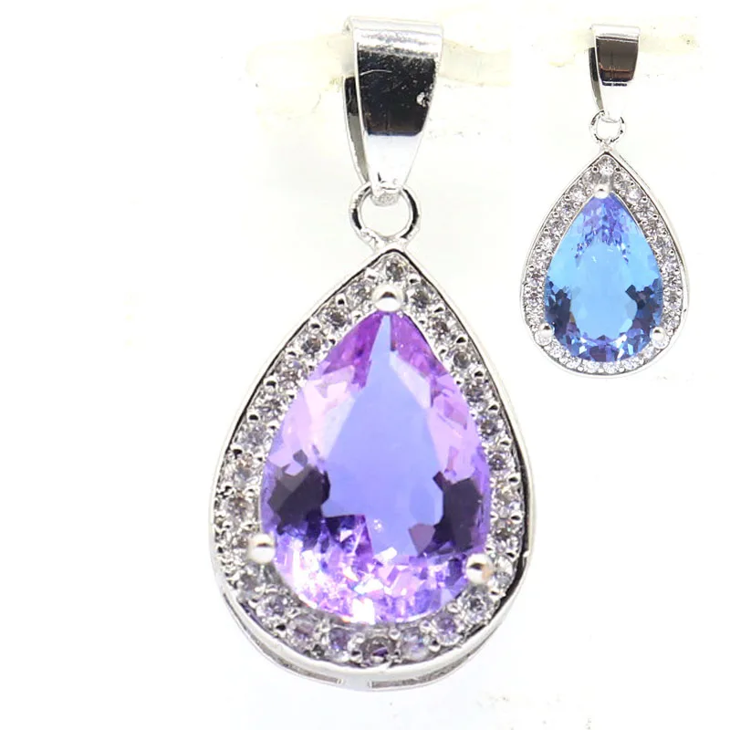 Buy 2 Get 1 Free 28x14mm Classic 2.8g Changing Color Alexandrite Topaz Zultanite White CZ Woman's Engagement Silver Pendant