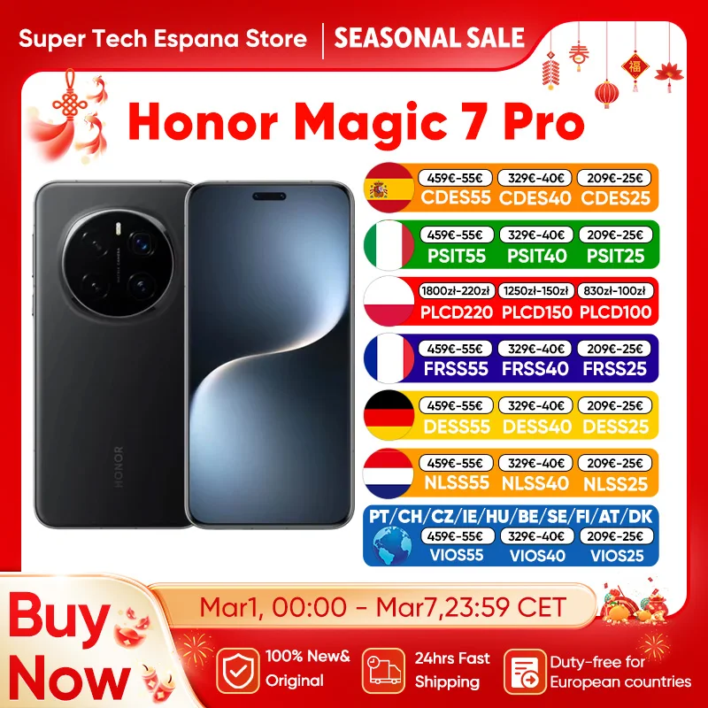 Globale Version Honor Magic 7 Pro Smartphone Snapdragon 8 Elite Android 15.0 Dual-SIM 6,8" OLED 120Hz 100W Schnellladung 200MP Kamera