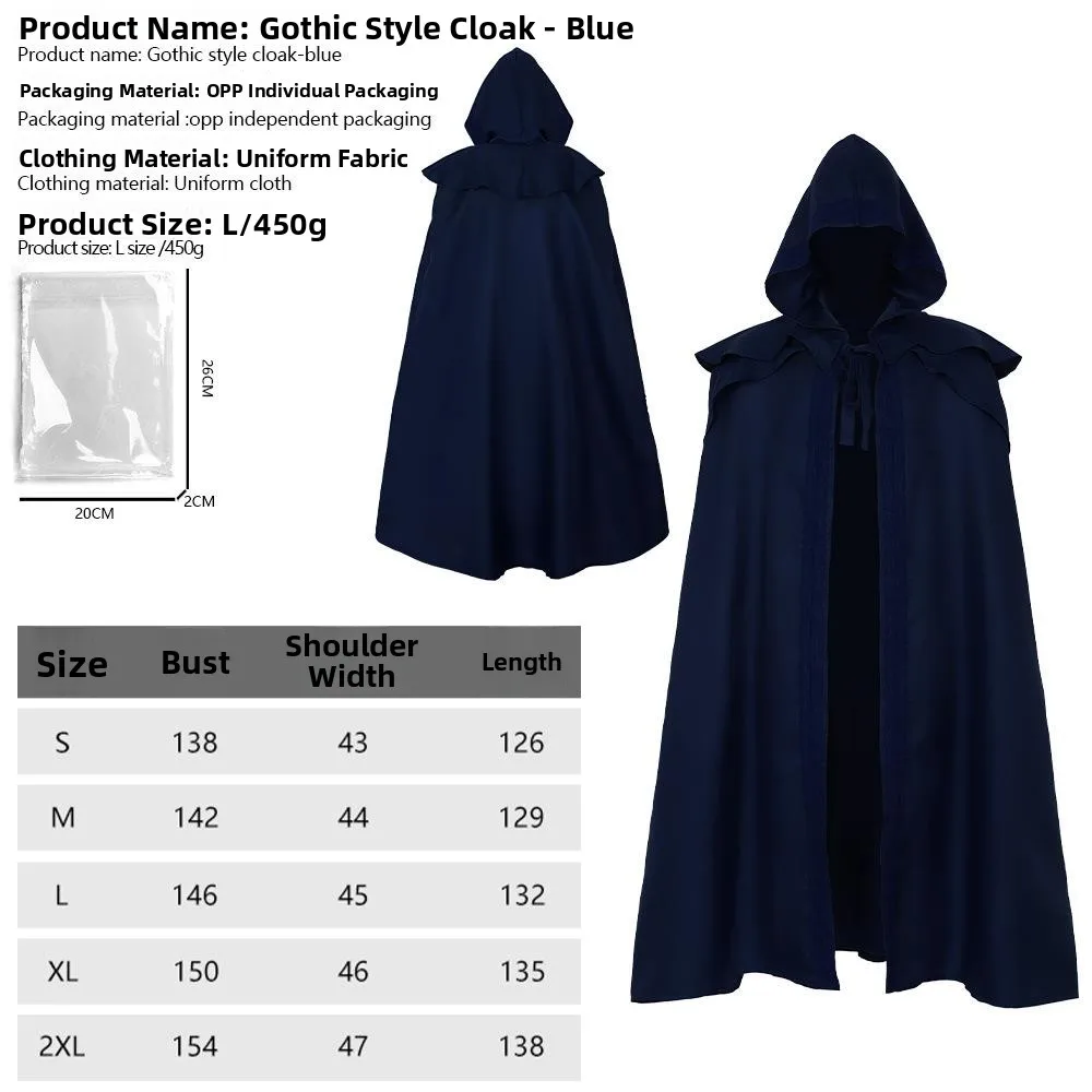 Túnica gótica Medieval con capucha, disfraz de Halloween, capa larga de mago, puesta en escena, ropa étnica tradicional china