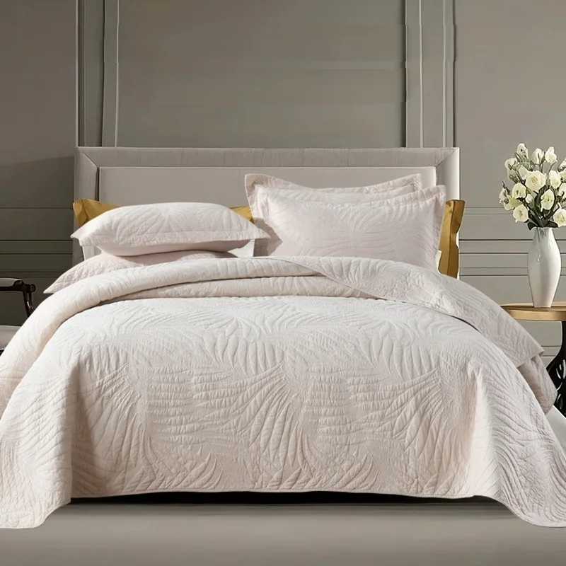 Simple 3PCS 100% Cotton Quilt Set - Reversible Embroidered Bedspread, All-Season Comforter & Sheet, Blanket for Bed, Home Decor