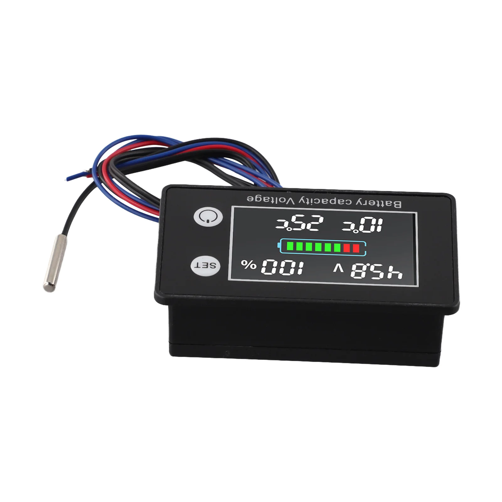 Compact Digital Voltmeter with Temperature Control and High Contrast LCD for Battery Voltage and Status Tracking