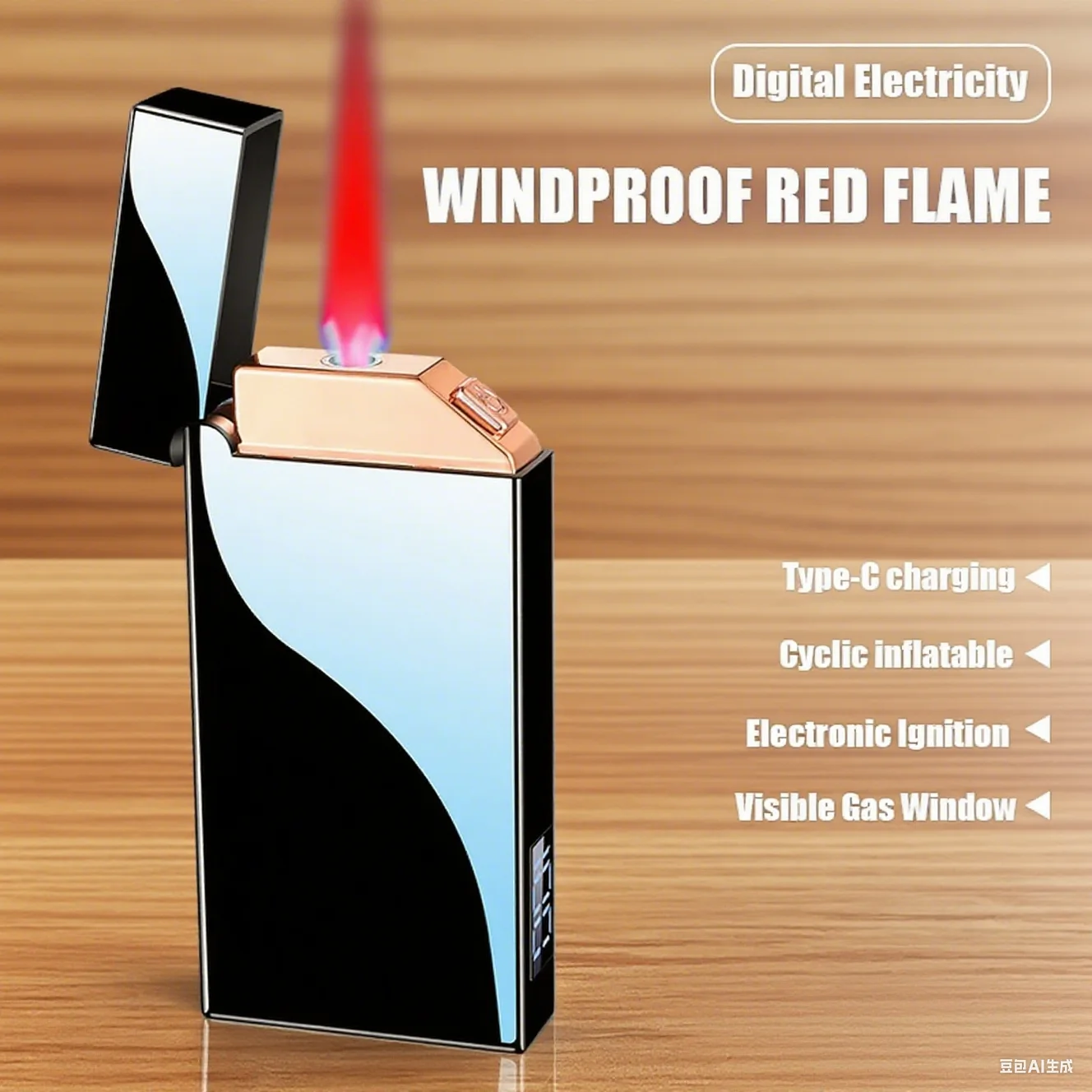

Red Flame Inflatable Windproof Electric Visual Butane Gas Window Power Display Ignition Times Cigarette Lighter