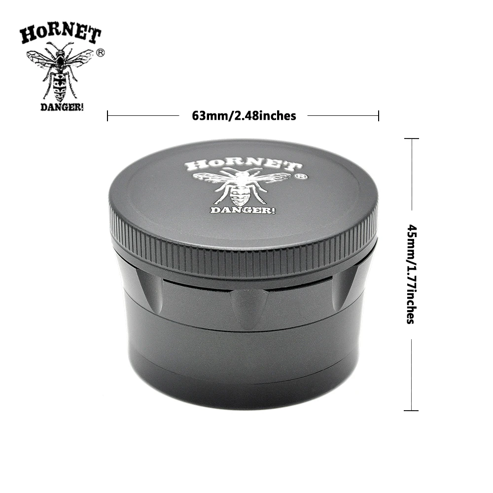 HORNET Aircraft Aluminum Crusher 63 MM 4 Layers Crusher Hand Crank with Diamond Teeth Smoking Accessories Customized Logo