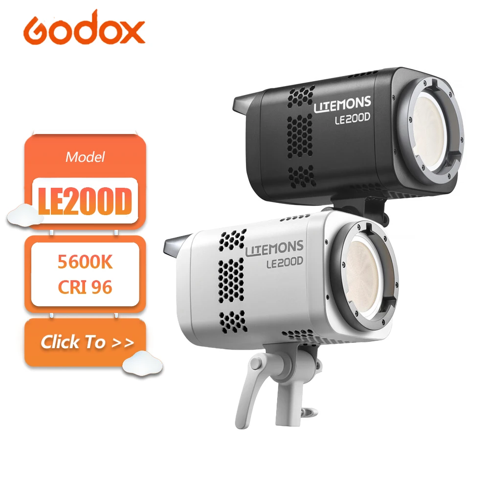 Godox LE200D 5600K Daylight LED Video Light with Bowens Mount Built-in NFC for Studio Photography Fill Light CRI 96 TLCI 97