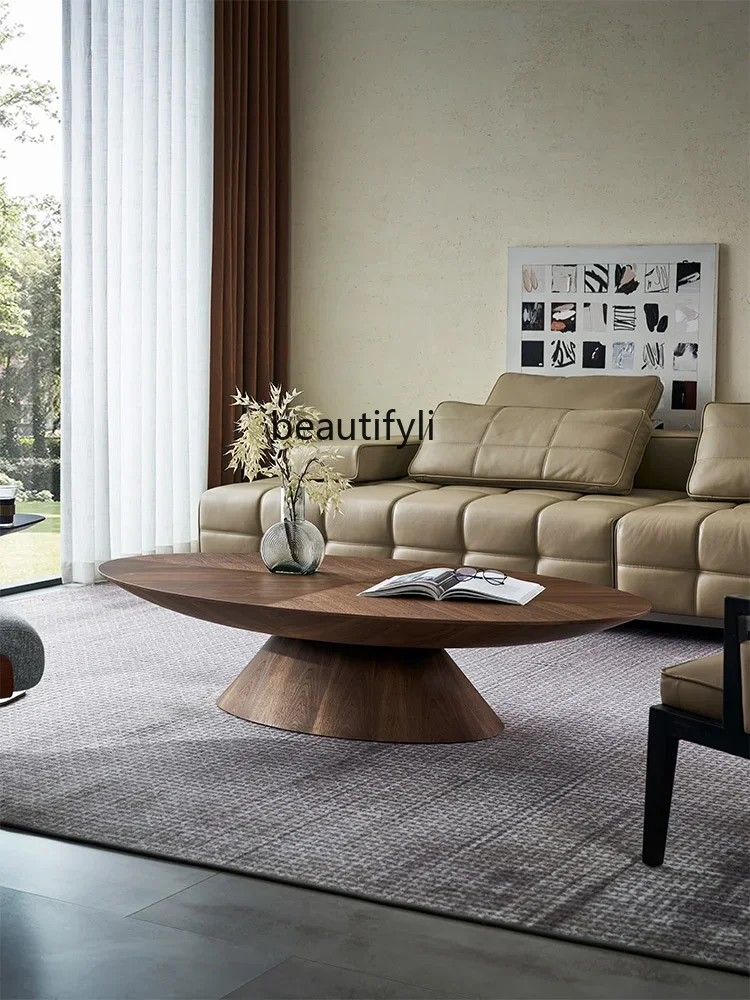 

Italian minimalist modern round coffee table combination living room oval coffee table walnut living room3286