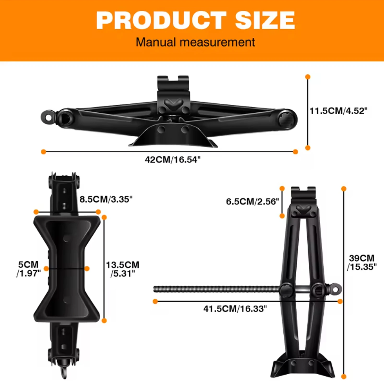 2 Ton (4409 lbs) Scissor Jack with Speed Handle – Heavy Duty Steel Tire Jack, 3.3″ to 15.2″ Lifting Range, Portable Emergency Car Kit for Tire Changing & Repair view 2