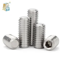 100pcs/lot Hex Socket Set Screw Stainless Steel M2 M3 M4 M5 M6 M8 M10 Headless Hexagon Socket Grub Screw DIN916