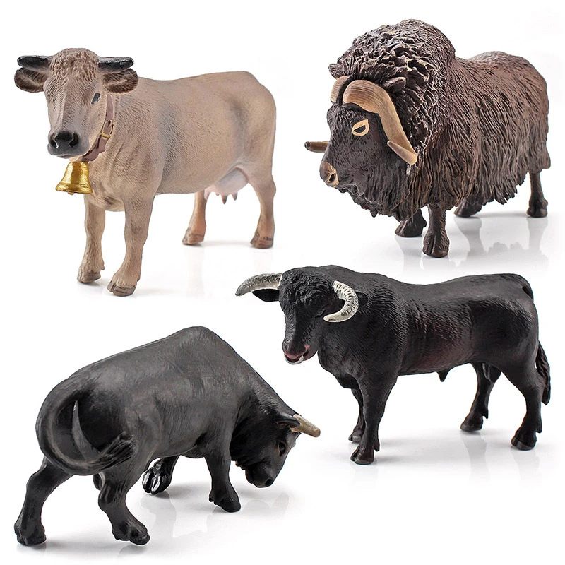 Figurines d'action en PVC pour enfants, 4 modèles, simulation d'animaux de ferme mignons, vache, bétail, taureau, modèle, leone nition dos, jouets mignons, cadeau d'anniversaire