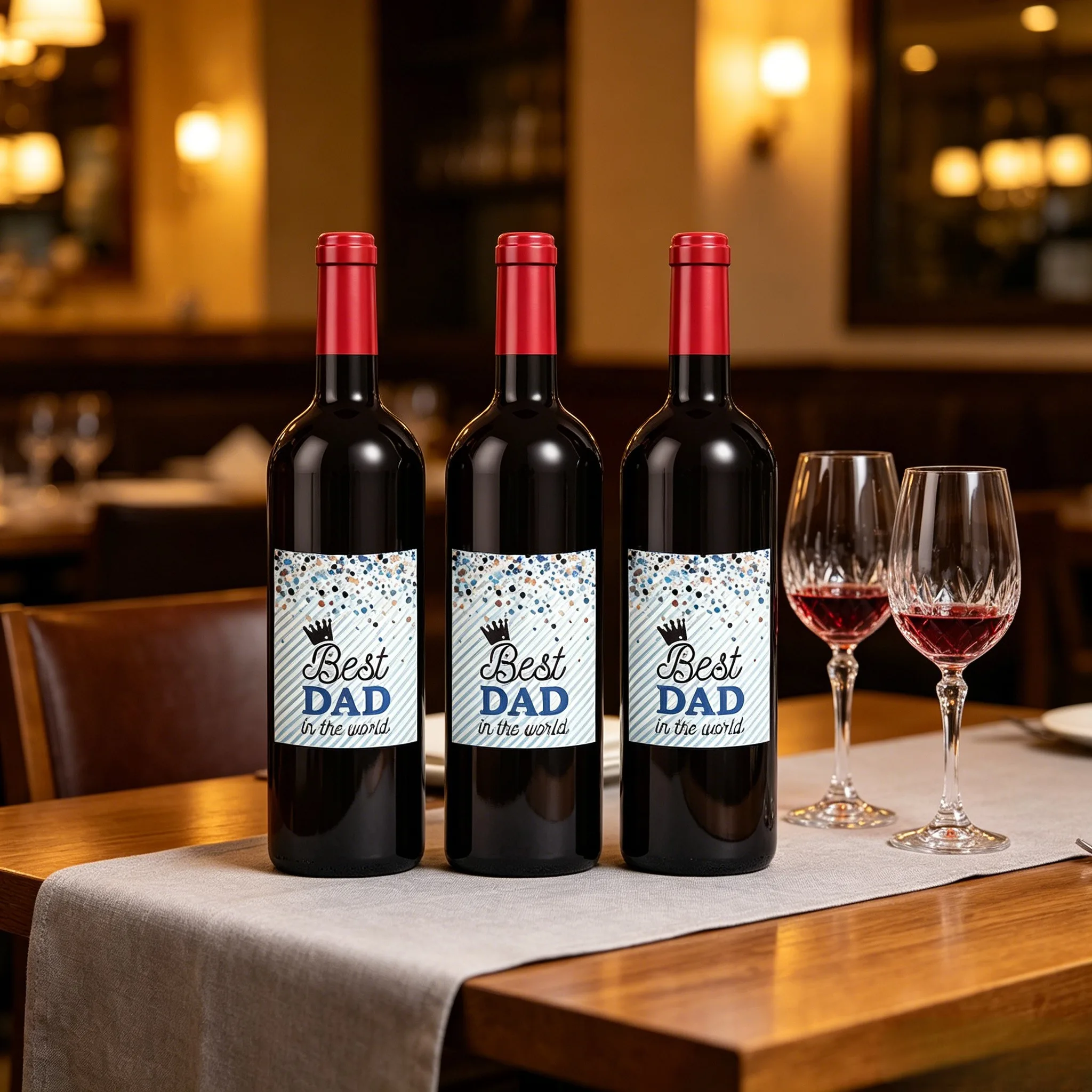 Father's Day Themed Red Wine Bottle Stickers 48 Pack Waterproof Labels for Party Decor and Special Event Setup