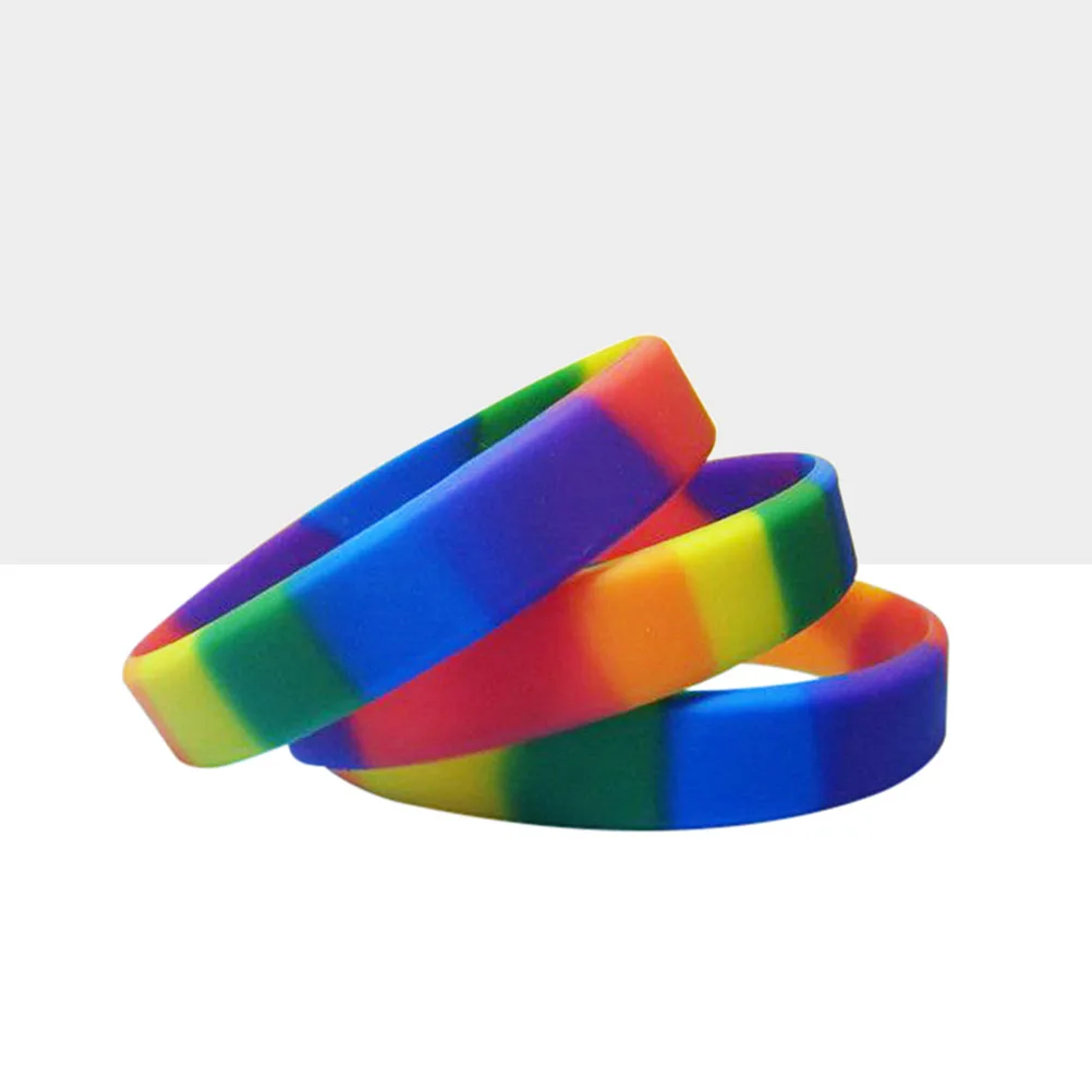 

10 Pcs Rainbow Wristband Multi-color Silicone Bracelet Blank Party Favors Rubber Bracelets Comfortable
