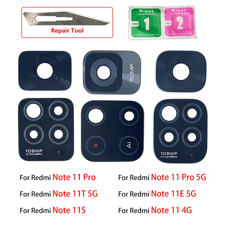 Lente de vidrio de cámara trasera para Xiaomi Redmi Note 11 Pro+ Plus 5G, 11T 5G, 11S, 11E, vidrio de cámara con adhesivo + herramientas de reparación