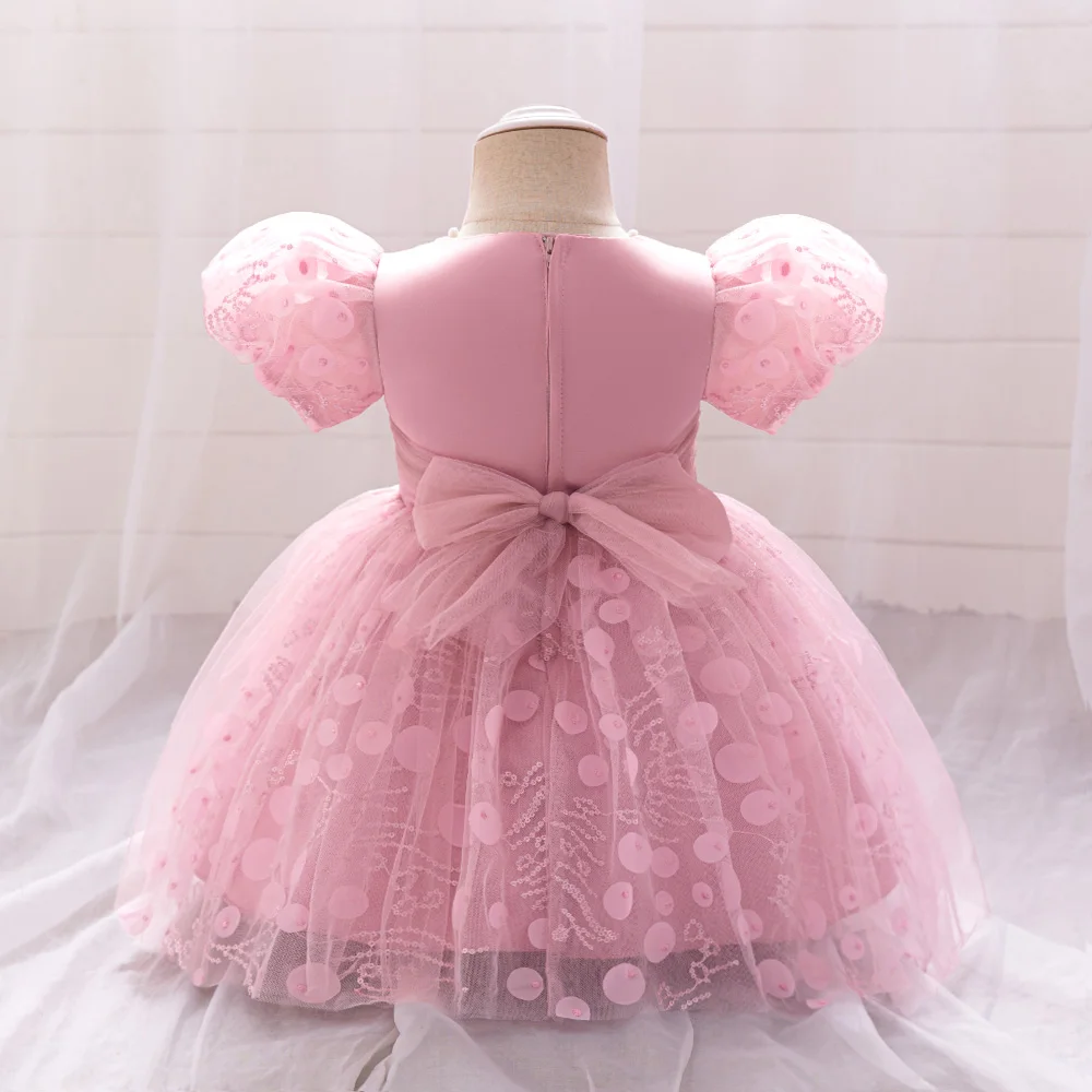 Ceremony Beading 1st Birthday Dress For Baby Girl Clothes Wedding Princess Dress Girls Dresses Puff Sleeve Baptism Party Gown