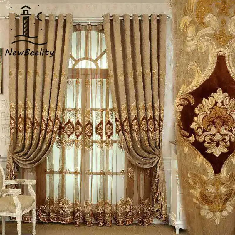 

European Style Embroidered Luxury Chenille Curtains for Living Room Bedroom Dining Floor-to-ceiling Windows Blackout Villa Decor