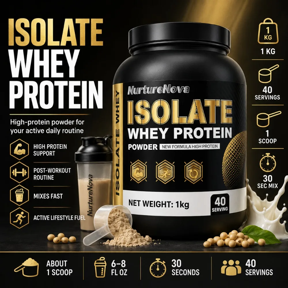 NurtureNova Isolate Whey Protein Powder 1kg, High Nutrition Fitness Drink Mix, 40 Servings, Workout & Daily Support Formula